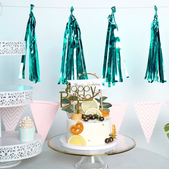 Balsa Circle 5 Turquoise Metallic Foil Tassels Hanging Garland Fringe Banner Party Hanging Paper