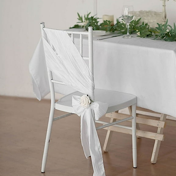 BalsaCircle 5 White Accordion Crinkle Taffeta Chair Sashes Wedding Party