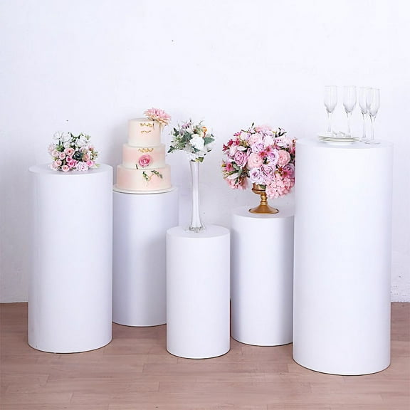 BalsaCircle 5 White Cylinder Metal Display Stands Pedestal Riser Columns Party Events Decorations Supplies