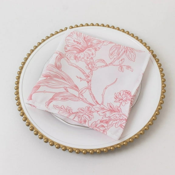 Balsa Circle 5 White Pink 17x17 in Floral French Toile Polyester Table Napkins Dinner Party Wedding Reception Decorations Supplies
