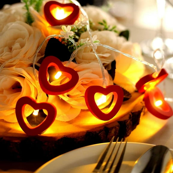 BalsaCircle 5 feet Red Wooden Heart LED Fairy Lights Garland Party Events Reception Decorations Supplies