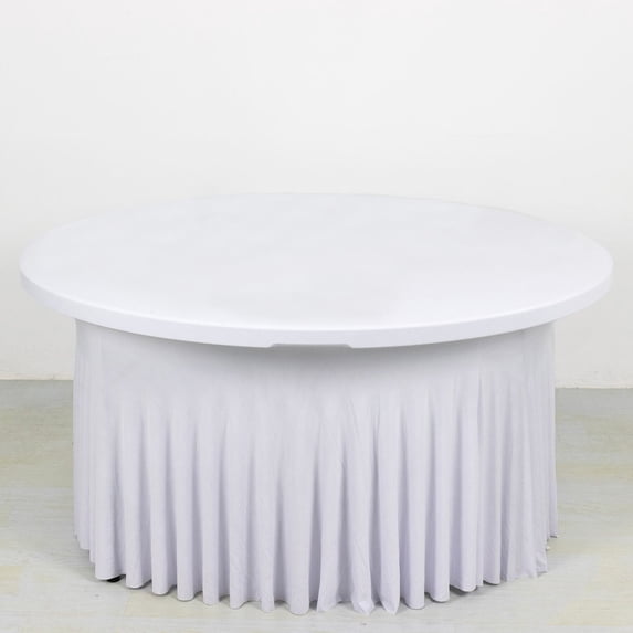 BalsaCircle 5 feet White Wavy Spandex Fitted Round Tablecloth Table Skirt Table Linens