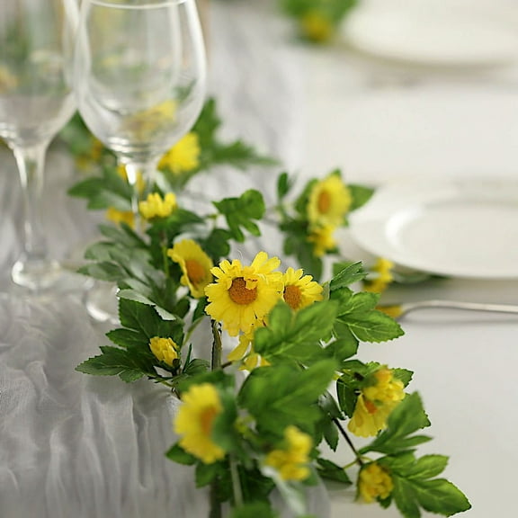 BalsaCircle 5 feet Yellow Silk Daisy Flowers Garland Magnolia Leaves Hanging Vine Wedding