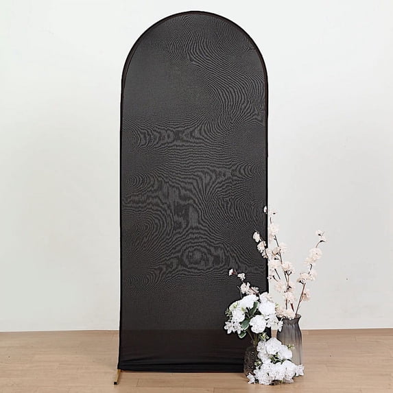 BalsaCircle 5 ft Black Fitted Matte Spandex Round Top Wedding Arch Backdrop Stand Cover Party Events Decorations