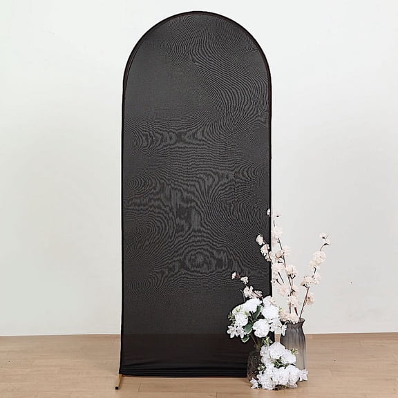 BalsaCircle 5 ft Black Fitted Matte Spandex Round Top Wedding Arch Backdrop Stand Cover Party Events Decorations