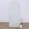 thumbnail image 1 of BalsaCircle 5 ft Silver Fitted Metallic Spandex Round Top Wedding Arch Backdrop Stand Cover Party Events Decorations, 1 of 8