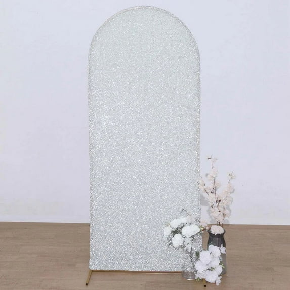 BalsaCircle 5 ft Silver Fitted Metallic Spandex Round Top Wedding Arch Backdrop Stand Cover Party Events Decorations