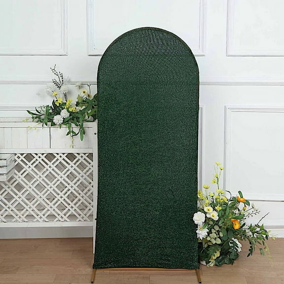 BalsaCircle 5 ft Hunter Green Fitted Metallic Spandex Round Top Wedding Arch Backdrop Stand Cover Party Events Decorations