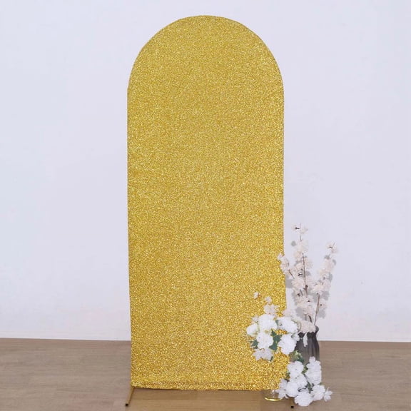BalsaCircle 5 ft Gold Fitted Metallic Spandex Round Top Wedding Arch Backdrop Stand Cover Party Events Decorations