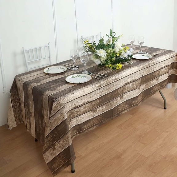 BalsaCircle 5 pack 52x108 in Charcoal Gray Rectangular Disposable Plastic Tablecloth with Rustic Wooden Design Wedding Party Events