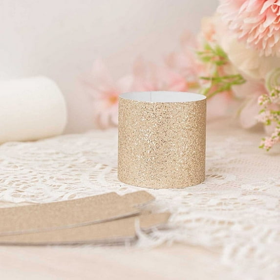 BalsaCircle 50 Beige Glittered Disposable Paper Napkin Rings Dinner Party Wedding Decorations Events Reception Supplies