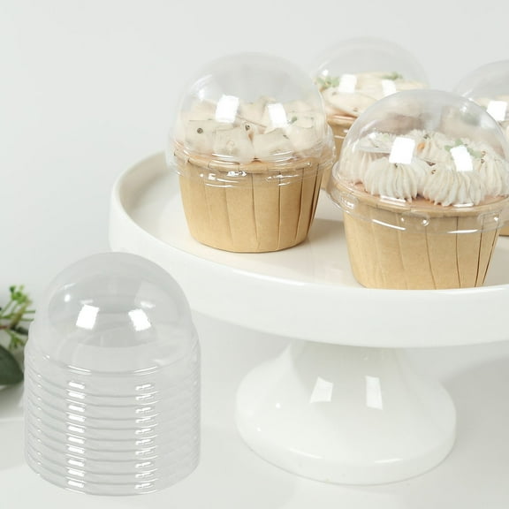 BalsaCircle 50 Clear Disposable Plastic Dome Lids for Cupcake Liners Wedding Party Events Decorations Supplies