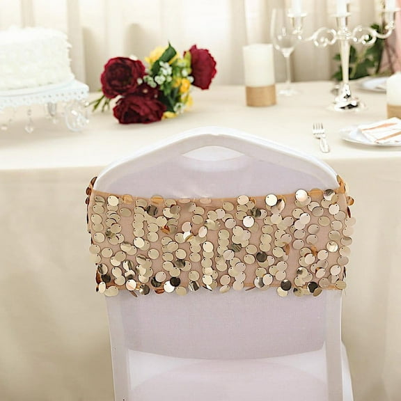 BalsaCircle 50 Gold 10" Big Payette Sequined Chair Sashes Events Catering