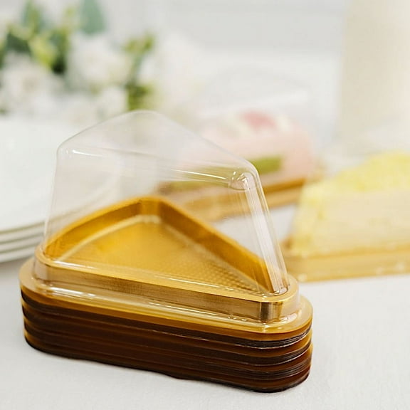 Balsa Circle 50 Gold Clear Triangle Cake Slice Boxes Plastic Party Favor Holders Events Decorations Supplies