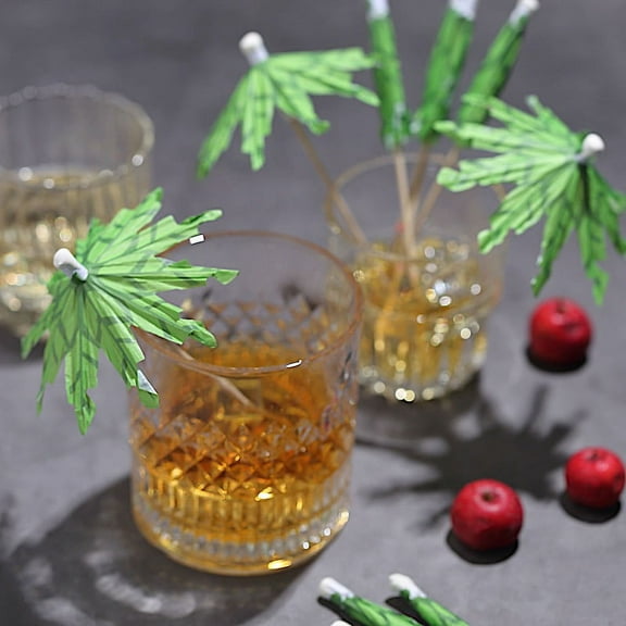 Balsa Circle 50 Green 6" Natural Sustainable Bamboo Skewers Cocktail Picks Leaf Parasol Party Decorations