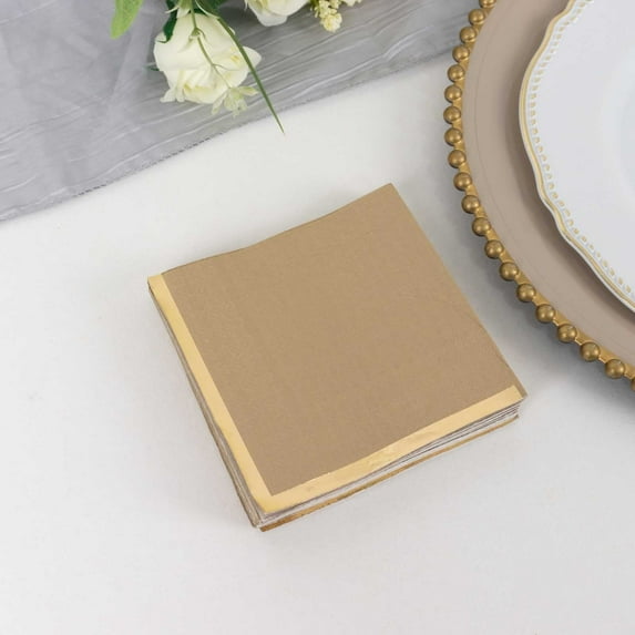 Balsa Circle 50 Natural Disposable 2 Ply Soft Dinner Cocktail Paper Napkins Gold Foil Edge Party Events Tableware Decorations