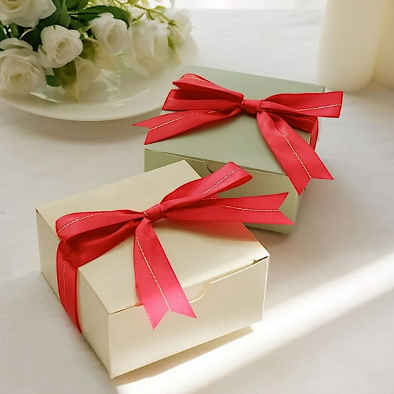 BalsaCircle 50 Red 10" Pre Tied Satin Ribbon Bows Metallic Gold Trim Gift Wrapping DIY Birthday Party Favor