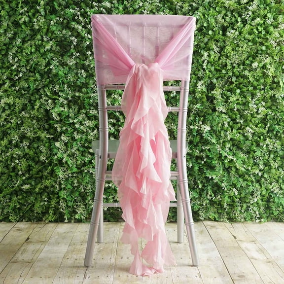 BalsaCircle 50 Pink Premium Solid Curly Chiffon Chair Sashes Wedding Slipcovers