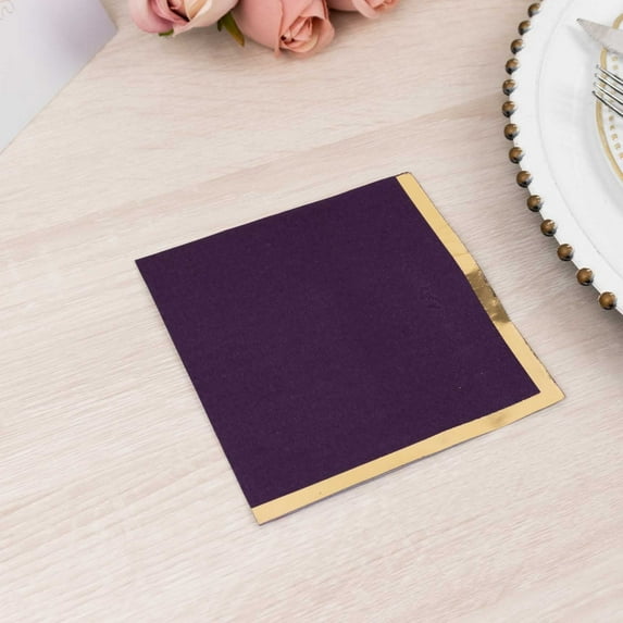 Balsa Circle 50 Purple Disposable 2 Ply Soft Dinner Cocktail Paper Napkins Gold Foil Edge Party Events Tableware Decorations