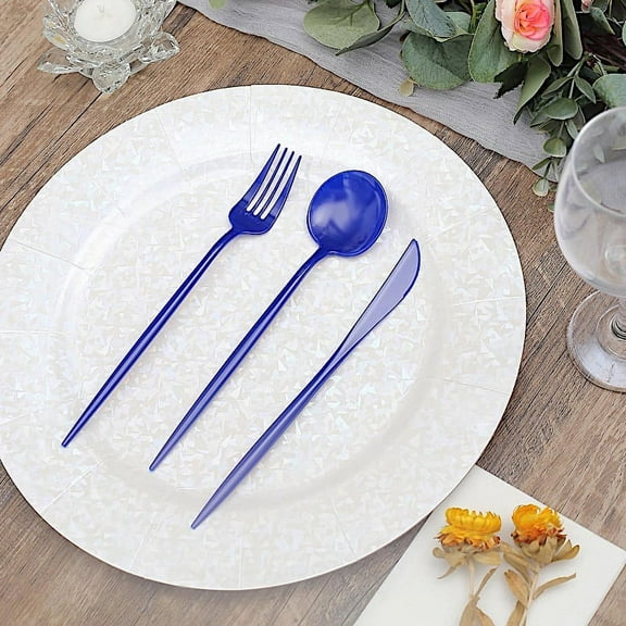 BalsaCircle 50 Royal Blue Disposable Heavy Duty Plastic Cutlery Spoons Forks Knives Set Party Events Tableware Supplies