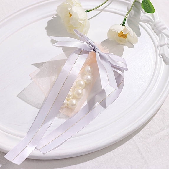 BalsaCircle 50 Silver 10" Pre Tied Satin Ribbon Bows Metallic Gold Trim Gift Wrapping Birthday Party Favor