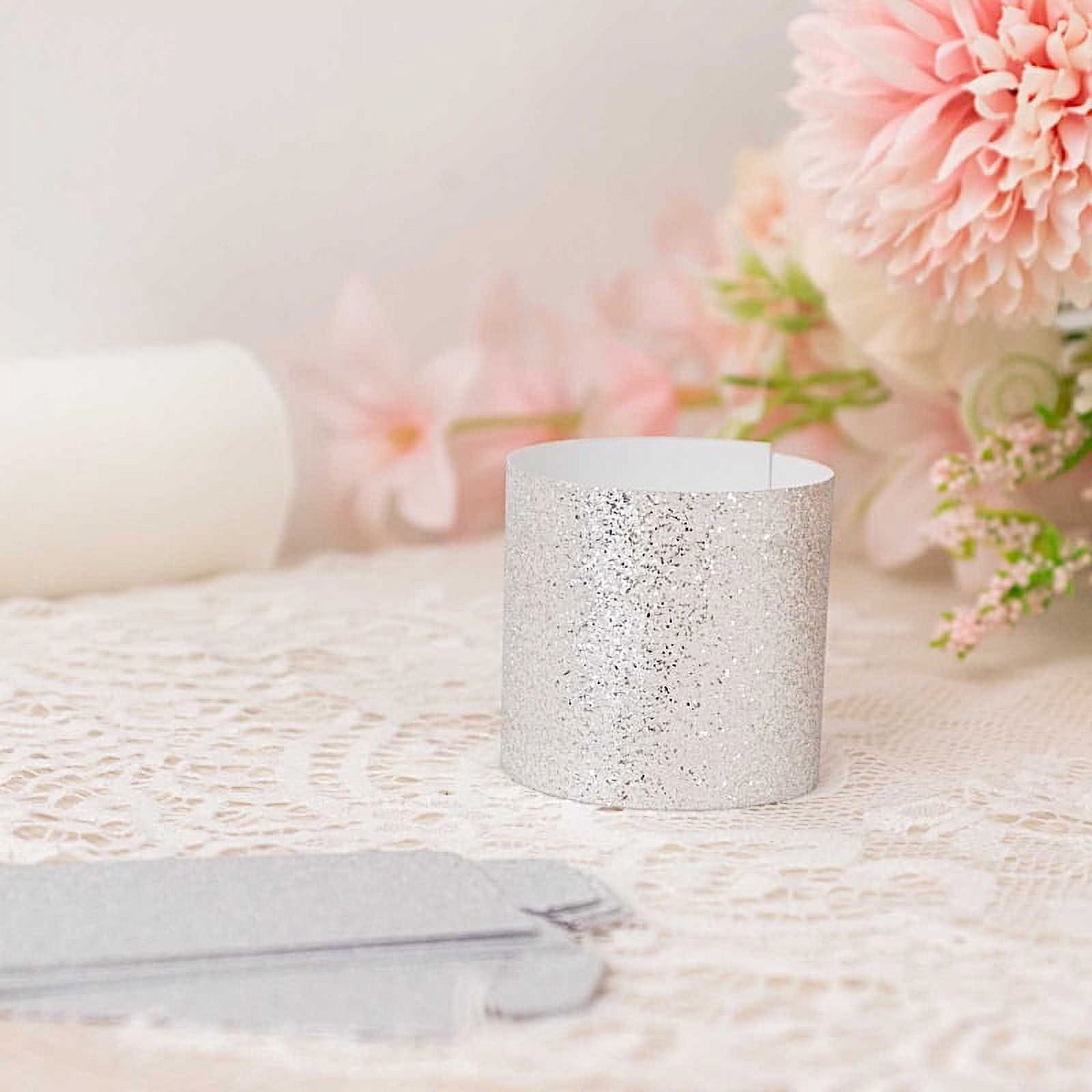 Balsacircle 50 Silver Glittered Disposable Paper Napkin Rings Dinner 