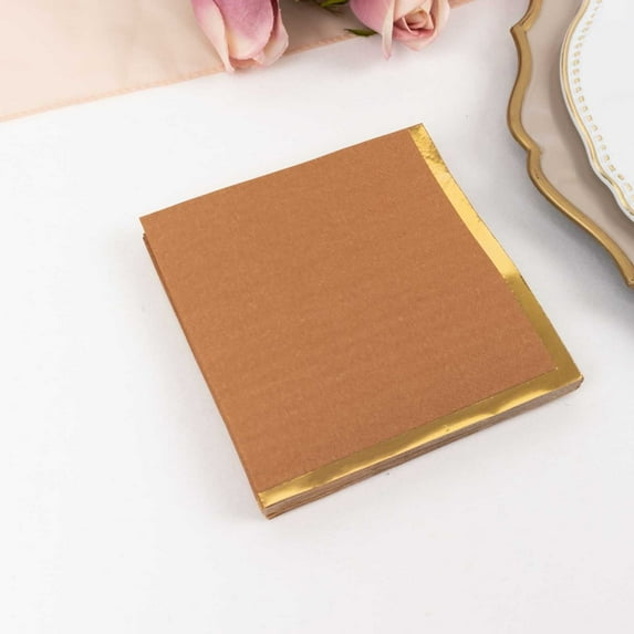 Balsa Circle 50 Terracotta Disposable 2 Ply Soft Dinner Cocktail Paper Napkins Gold Foil Edge Party Events Tableware Decorations