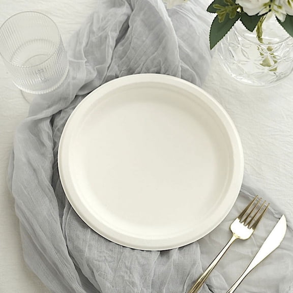 Balsa Circle 50 White 9" Round Sustainable Bagasse Disposable Salad Plates Party Events Decorations Supplies