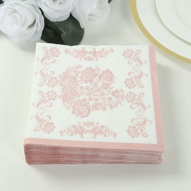 BalsaCircle 50 White and Pink 13x13 in Paper Cocktail Napkins in French Toile Floral Pattern