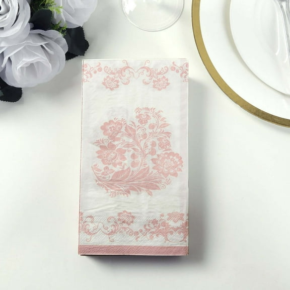 Balsa Circle 50 White and Pink Paper Dinner Napkins in French Toile Floral Pattern Events Home Decorations Supplies