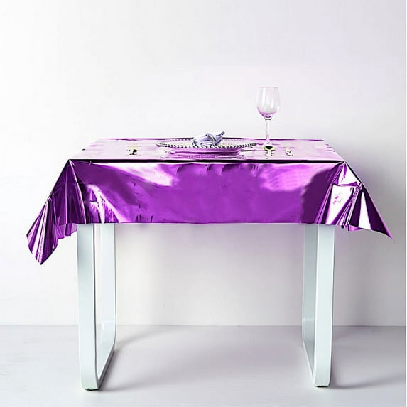 BalsaCircle 50" x 50" Purple Metallic Square Disposable Plastic Tablecloth Tables