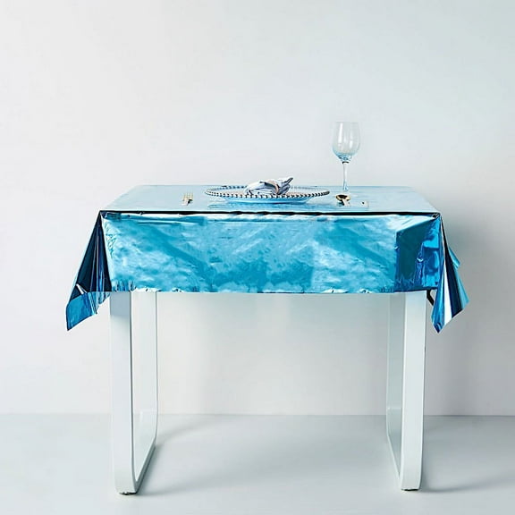 BalsaCircle 50" x 50" Turquoise Metallic Square Disposable Plastic Tablecloth Tables