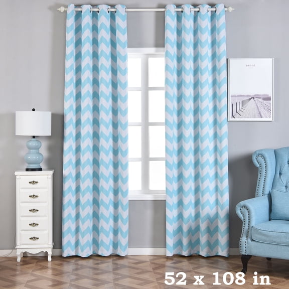 BalsaCircle 52" x 108" Blue Chevron Curtains Drapes Panels Grommet Window Treatments Decorations