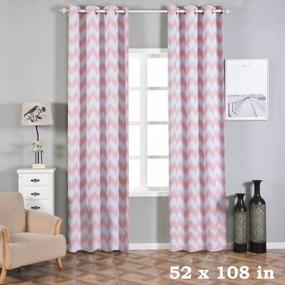 BalsaCircle 52" x 108" Blush Chevron Curtains Drapes Panels Grommet Window Treatments Decorations