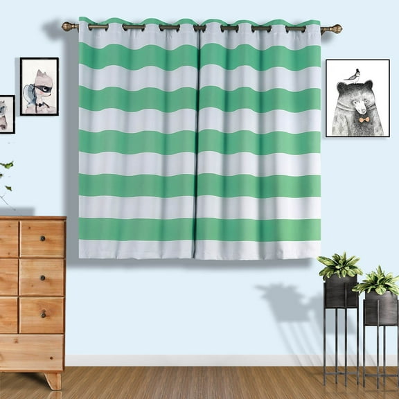 BalsaCircle 52" x 64" Mint Green Cabana Stripe Curtains Drapes Panels Grommet Window Treatments Decorations
