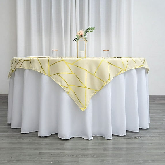BalsaCircle 54" x 54" Beige Gold Metallic Geometric Design Square Polyester Table Overlay Tablecloths