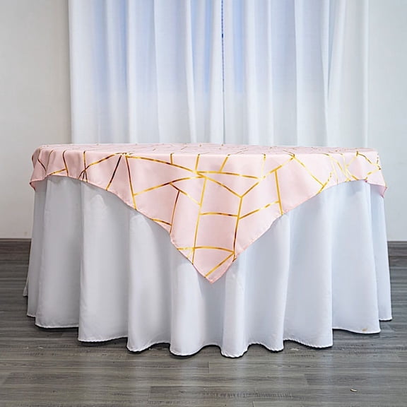 BalsaCircle 54" x 54" Blush Gold Metallic Geometric Design Square Polyester Table Overlay Tablecloths