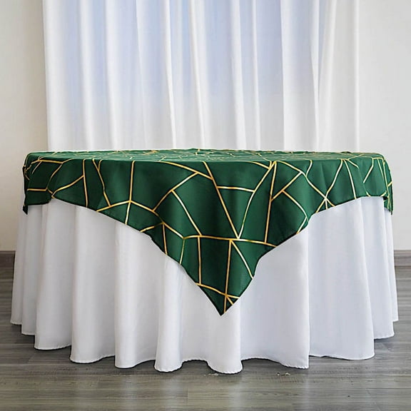 BalsaCircle 54" x 54" Hunter Green Gold Metallic Geometric Design Square Polyester Table Overlay Tablecloths