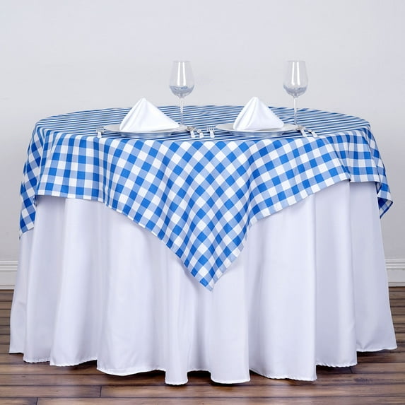 BalsaCircle 54" x 54" Square Gingham Checkered Polyester Tablecloth Blue and White