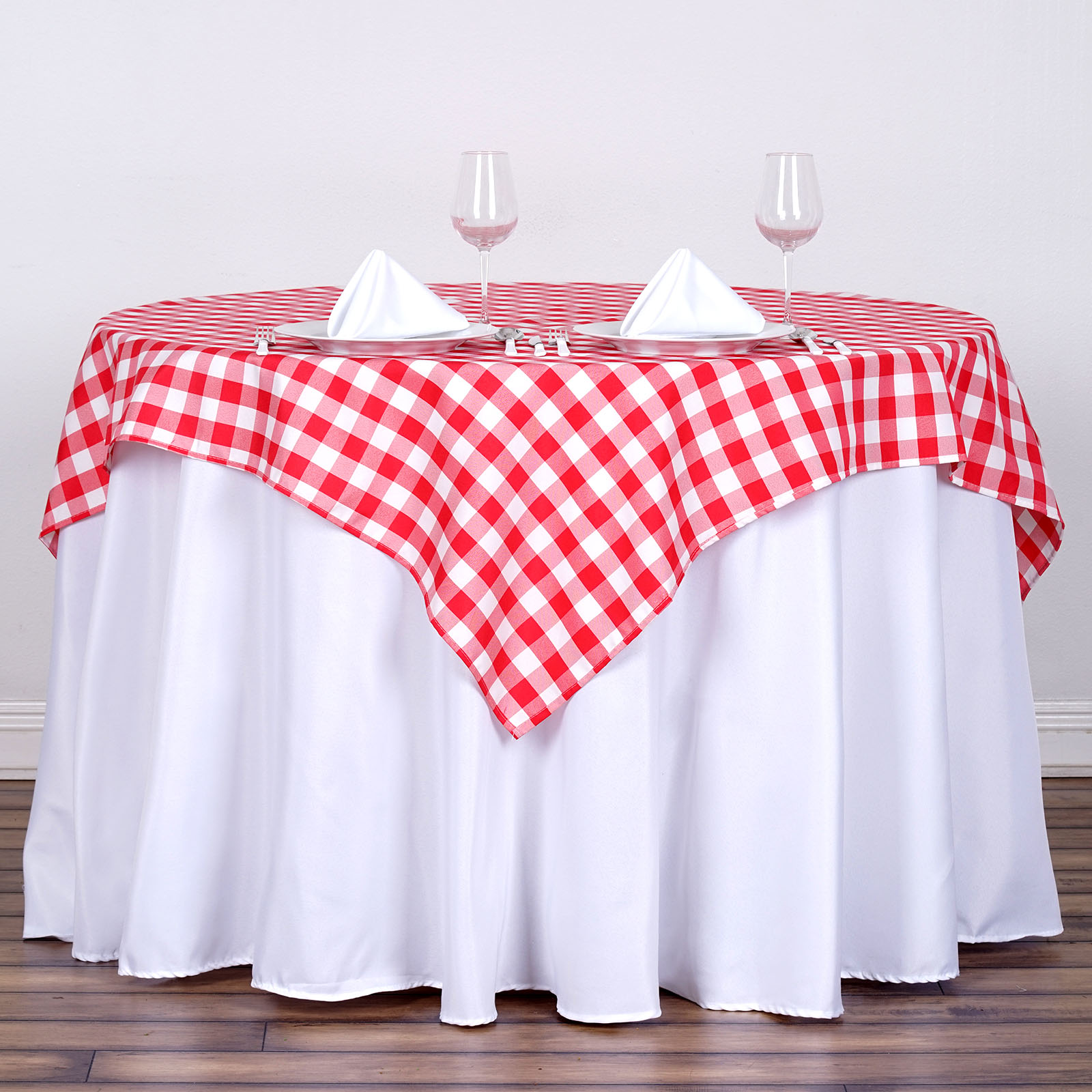 BalsaCircle 54" x 54" Square Gingham Checkered Polyester Tablecloth Red and White - image 1 of 9