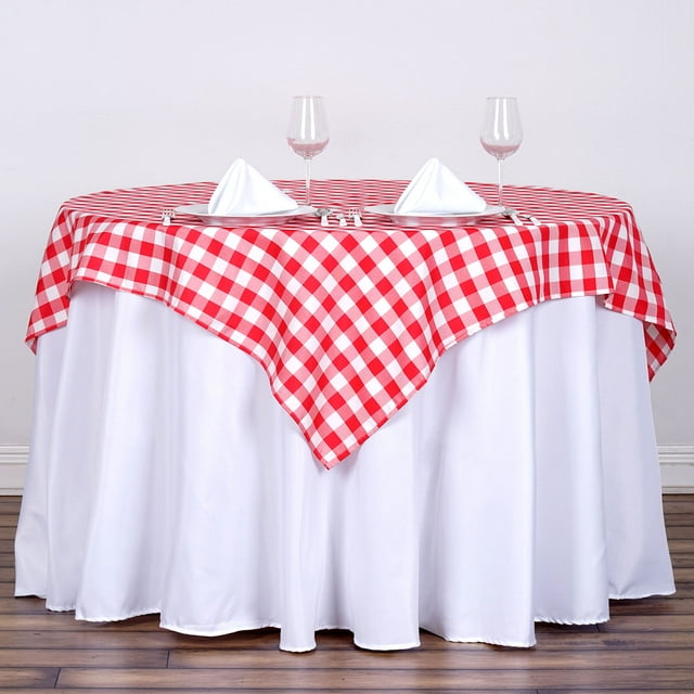 BalsaCircle 54" x 54" Square Gingham Checkered Polyester Tablecloth Red and White