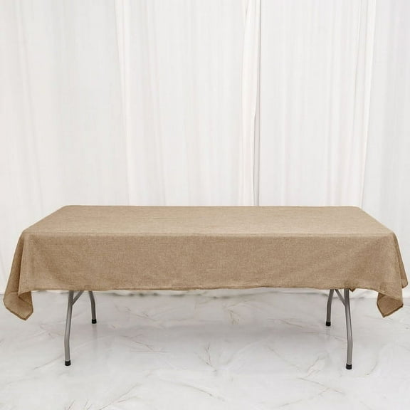 Balsa Circle 54" x 96" Natural Rectangular Faux Burlap Tablecloth Reception Catering