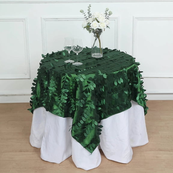 Balsa Circle 54x54 in Green Taffeta 3D Leaves Design Square Tablecloth Party Events Home Decorations Supplies