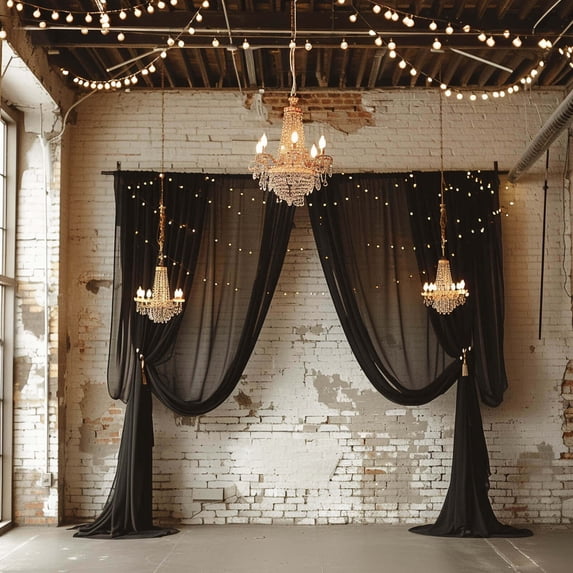 Balsa Circle 5x32 feet Black Premium Chiffon Sheer Curtain Panel Ceiling Backdrop Drape Party Events Decorations