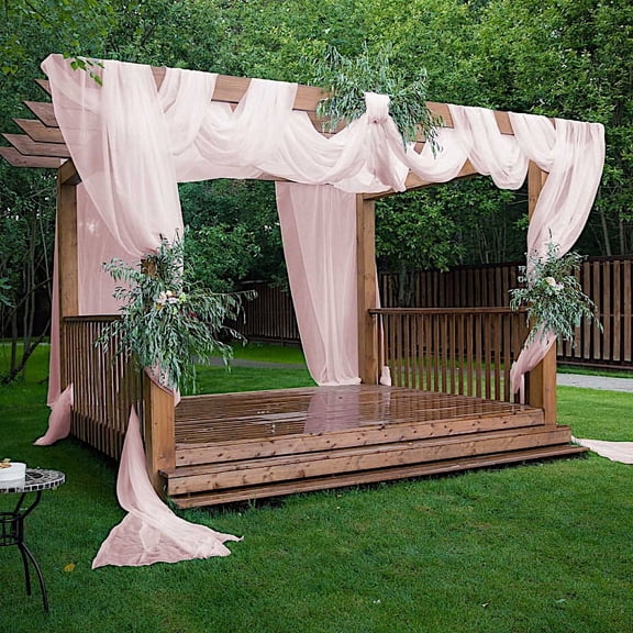 Balsa Circle 5x32 feet Rose Gold Premium Chiffon Sheer Curtain Panel Ceiling Backdrop Drape Party Events Decorations