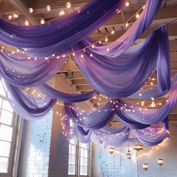 Balsa Circle 5x32 feet Purple Premium Chiffon Sheer Curtain Panel Ceiling Backdrop Drape Party Events Decorations