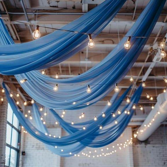 Balsa Circle 5x32 feet Royal Blue Premium Chiffon Sheer Curtain Panel Ceiling Backdrop Drape Party Events Decorations