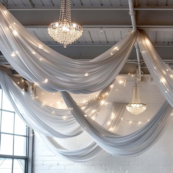 Balsa Circle 5x32 feet Silver Premium Chiffon Sheer Curtain Panel Ceiling Backdrop Drape Party Events Decorations