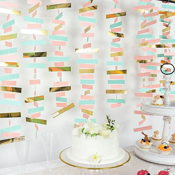 BalsaCircle 6.5 feet Gold Blush Metallic Rectangle Paper Strips Hanging Party Garland Decorations Supplies