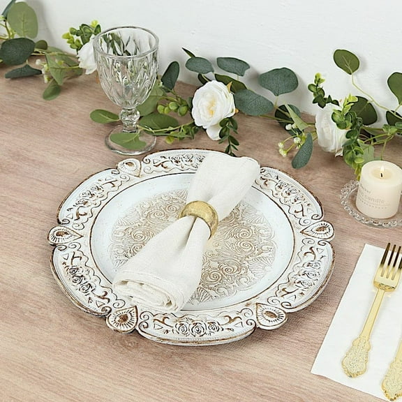 BalsaCircle 6 Antique White Round 13 in Plastic Charger Plates Floral Embossed Design Scalloped Rim Party Decorations